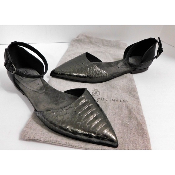 Brunello CucinelliPython Flats Pewter Black $1000rt Size:37 (US 7)